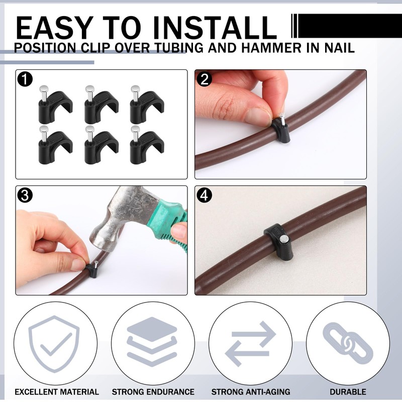 Leriton 100 Pcs Drip Irrigation 1/4" and 3/8" Tubing Mounting