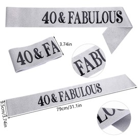 SUSSURRO "40 and Fabulous Sash and Rhinestone Tiara Set,40th Birthday Gifts Birthday Sash for Women Birthday Party Supplies( Silver)