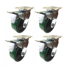 Hy-Weld 5" x 2"  Polyurethane on Cast Iron (Green) - 4 Swivels with Total Lock Brake