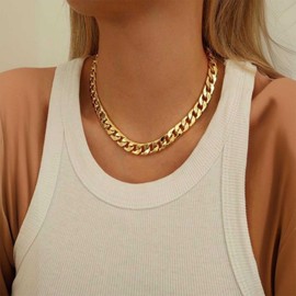 Enautoabs Punk Curb Chain Choker Necklace Gold Plated Chunky Chain Necklace Thick Cuban Link Necklace Hip Hop Curb Necklace Chain Stainless Steel Chain Necklace Jewelry for Women