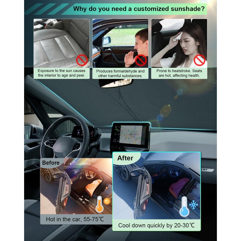 GAFAT V-W ID.3 ID3 2025-2021 Sun Protection Front Windscreen Indoor,