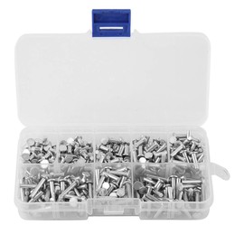 400pcs M3 Dome Head Aluminum Blind Rivet Nuts Assortment, Flat/Countersunk Head Solid Metal Rivet Fastener Kit for DIY Home Improvement(4mm-16mm)