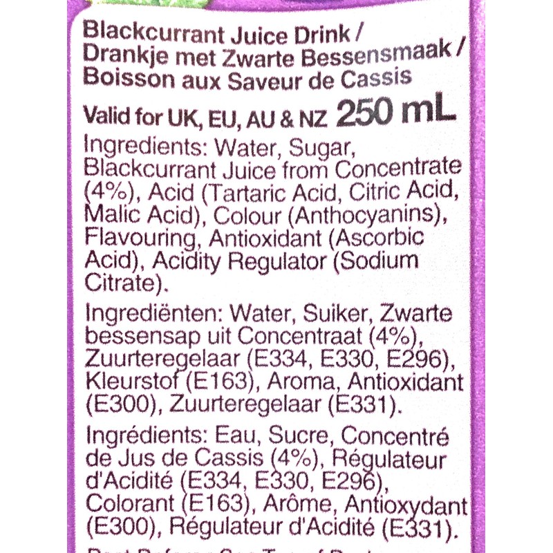 Vita Blackcurrant Juice Drink 8.45 Fl Oz (18 Pack)