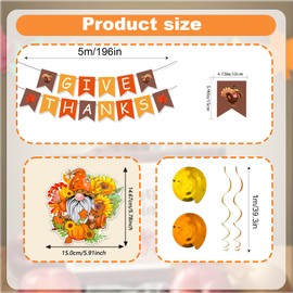 Thanksgiving Decorations - Autumn Decoration Banner & Hanging Swirls Garland for Indoor Home Party Office Classroom School Fall Decor