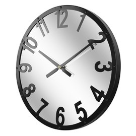 SCOAGE Oversized Vintage Mirror Metal Wall Clocks 24 Inches or Larger Battery Operated Modern Arabic Numerals Black Industrial Round Mantle Wall Clocks Wall Mounted Kitchen Living Room Fireplace Decor