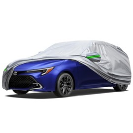 KEYOOG 6-Layer Full Car Cover is All-Weather Waterproof, All Seasons, Snow Prevention Rainproof, Acid Rainproof, Sunscreen, Ultraviolet-Proof, Fits Hatchbacks up to 173 ", Green Reflective Strip