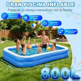 200cm Alberca Inflable Rectangular Piscinas Con Dos Flotador Azul                                                                                     