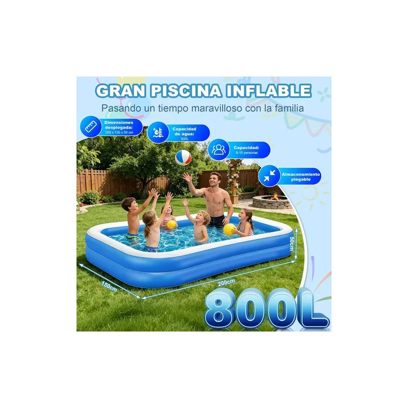 200cm Alberca Inflable Rectangular Piscinas Con Dos Flotador Azul