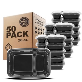 Freshware Meal Prep Containers [50 Pack] 2 Compartment with Lids, Food Storage Containers, Bento Box, BPA Free, Stackable, Microwave/Dishwasher/Freezer Safe (28 oz)