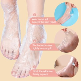 300PCS Disposable Foot Covers for Feet Moisturizer Socks Plastic Foot Covers with 300 Stickers for Snug Closure