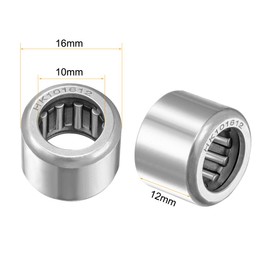 sourcing map HK101612 Drawn Cup Needle Roller Bearings, Open End, 10mm Bore, 16mm OD, 12mm Width 7800N Static Load 6700N Dynamic Load 19000rpm Limiting Speed 10pcs
