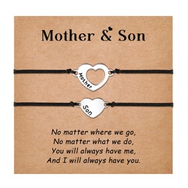 VU100 2Pcs Mother Son Bracelets Gifts for Mother Son Back to School Mommy and Me Matching Heart Bracelets Mothers Day Christmas Birthday for Mum Boy