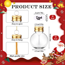 24 Pieces Christmas Booze Balls Christmas Fillable Booze Tree Ornaments Clear Plastic Round Christmas Ornaments Pendant Ball with Stickers for Christmas Holiday Wedding Party Decor, Gold