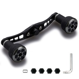 HEIGHTEN 4.7 / 3.6 inches (120/92 mm) Bait Reel Handle 0.9 inch (24 mm) TPE, Equipped with Knobs, Shimano Daiwa, Abu Garcia, Universal Use, For Bait Reels, TPE Series (3.6 - 3.6 inches (92 mm - Black & Gunmetal) (436)