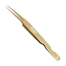 Professional Golden Tweezers for Eyelash Extension Hand Crafted Japanese Stainless Steel Precision Tweezers (Oblique Tip)