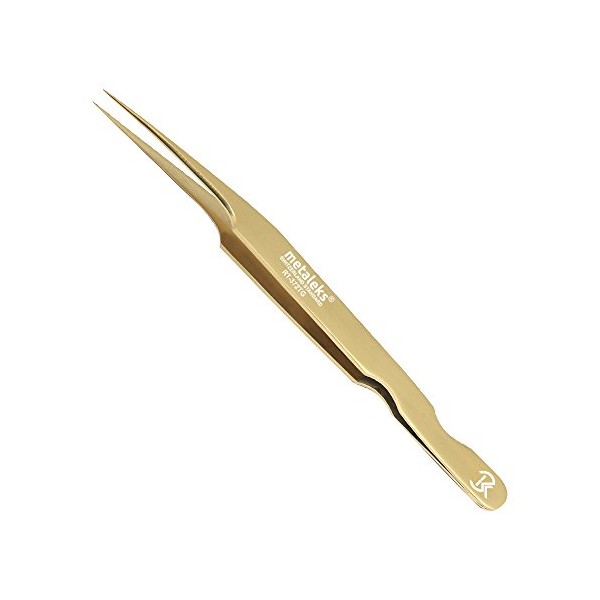 Professional Golden Tweezers for Eyelash Extension Hand Crafted Japanese Stainless Steel Precision Tweezers (Oblique Tip)