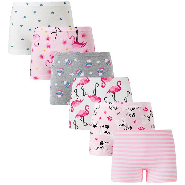 Family Feeling Soft Cotton Girls' Boyshort Panties Boxer Brief Flamingo