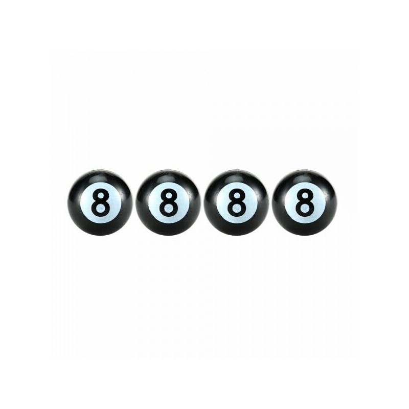4 x Valve Caps Billiard 8 Ball Black Caps Car