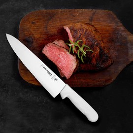 Dexter Russell S145-10SC-PCP Sani-Safe 12453 Chef’s Knife, 10" Scalloped Edge High Carbon Steel Blade, Stain-Free Polypropylene White Handle, Cook’s Tool, Non-Slip Textured Grip, Made in USA