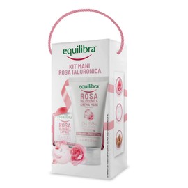 equilibra, Kit Mani Rosa Ialuronica, Kit Regalo con Crema Mani, Levigante e Protettiva, 75ml e Sapone 100% Vegetale, con Estratto di Rosa Damascena, Acido Ialuronico