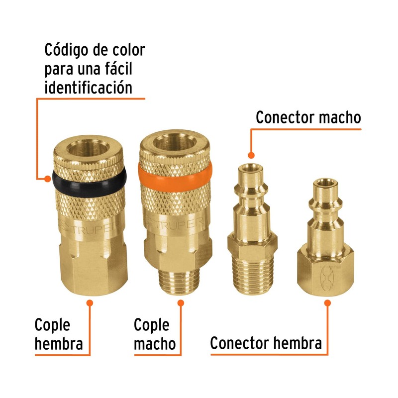 Truper CORAL-4, Juego de 2 conectores y 2 coples para