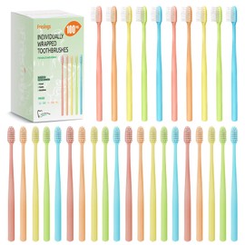 Fresings 100 Pack Disposable Toothbrushes Bulk – Individually Wrapped Soft Bristles Single Use for Adults & Kids, Travel Hotel Guest Dental Office Donation Emergency Hygiene,Minimalist Design 5 Colors