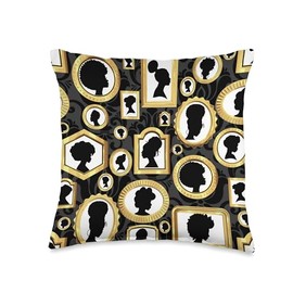 african beauty vintage damask cameo black woman silhouette Throw Pillow