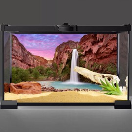 AWERT 36x24 inches Reptile Habitat Background Sunset Mountain Waterfall Terrarium Background