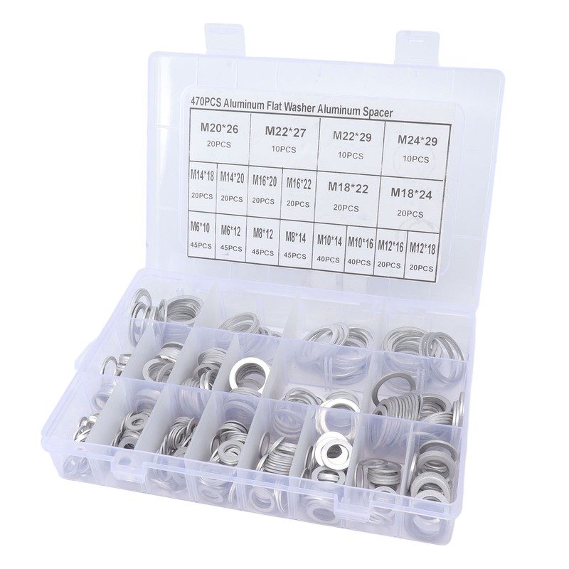 470Pcs Sealing Washer Aluminum Alloy Round Flat Washer Assortment Kit