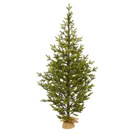 Nearly Natural 6ft. Fraser Fir Natural Look Artificial Christmas Tree with 250 Clear LED Lights, a Burlap Base and 1243 Bendable Branches