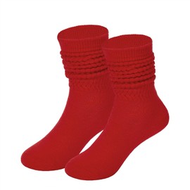 Toddler Socks Girls Slouch Knee High Socks Kids Long Athletic Crew Socks Cotton Red Medium