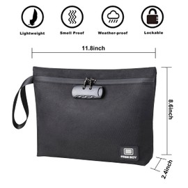 Free Boy Smell Proof Bag with Combination Lock Odor Proof Large Bag for Travel Storage 11.8 x 8.6 inches (Black)
