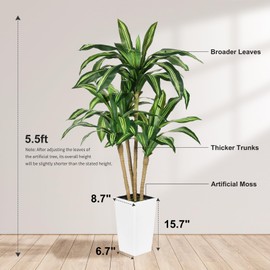 FEELEAD Artificial Dracaena Tree 5.5FT - Faux Dracaena Plant Indoor with White Planter, Fake Tropical Yucca Floor Plant in Pot - Silk Plant for Living Room Home Office Decor Indoor
