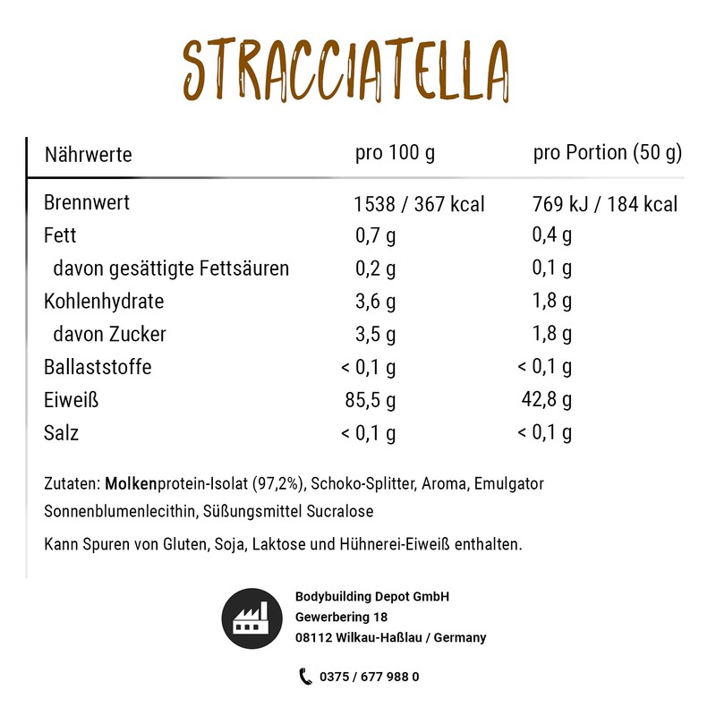 Bodybuilding Depot Whey Protein Isolate 1 kg - Stracciatella |