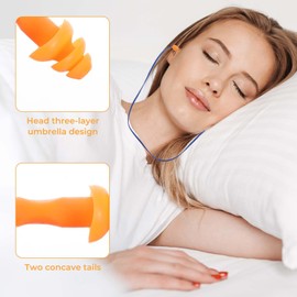 Nogeqi 40 Paar Ohrstöpsel Zum Schlafen mit Band, Wiederverwendbare Silikon Gehörschutzstöpsel mit Schnur, Ohrenstöpsel Silicon Ohrstöpsel für Arbeiten, Schwimmen und Reisen (Blau, Orange)