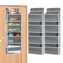 ArcaGuru 2 Pack Over Door Organizer, Over The Door Storage, 4 Shelf Hanging Door Organizer with 6 Mesh Pockets, 35 lbs Capacity Hanging Storage with Clear Window for Bedroom, Bathroom, Dorm, Gray