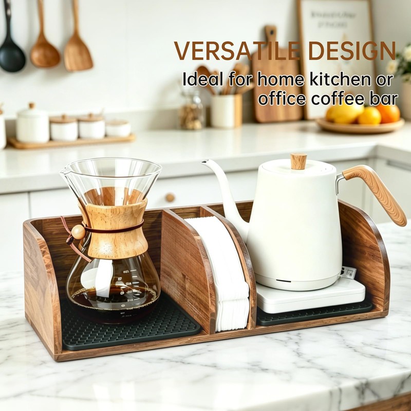 Acacia Coffee Bar Station Organizer Stand Caddy for Chemex Pour