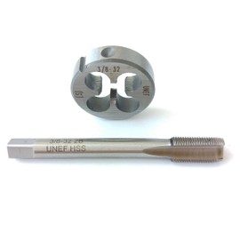 3/8-32 Tap and Die Set, UNEF Machine Thread Tap and UNEF Round Thread Die Right Hand HSS Taper
