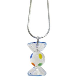 DIAMANTIO 18K Gold Plated Colorful Murano Glass Candy Pendant Necklace – Statement Handmade Clear Glass Charm on Silver Snake Chain