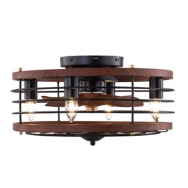 BANLICALI 18" Caged Ceiling Fan with Light Flush Mount, Modern Farmhouse Fandelier with Timer & Control, 3-Speed, Ceiling Fan Light Fixture for Kitchen Bedroom Office Dark Brown 110V E26*4