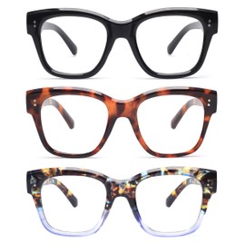JM 3 Pack Oprah Style Reading Glasses for Women Men, Oversized Square Showbiz Blue Light Blocking Readers +2.25
