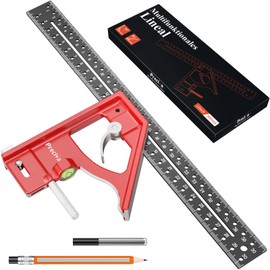 Preciva Combination Square with Pencil, 12Inch/300mm Engineers Speed Squares 45/90 Degrees with Bubble Level, Aluminum Alloy Carpentry Tools, Adjustable Woodworking Ruler for Carpenter/Woodworker