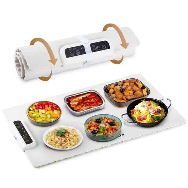 Electric Food Warming Tray with Adjustable Temperature, Portable, Foldable, Stain