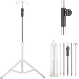 Crilealym IV Poles,46 to 86In IV Stand Floor with 4 IV Bag Holder Stand Portable Telescopic Stabilizing Tripod Stainless Steels Pipe Extension Pole IV Influsion Pole Lightweight Strudy (46-86in)