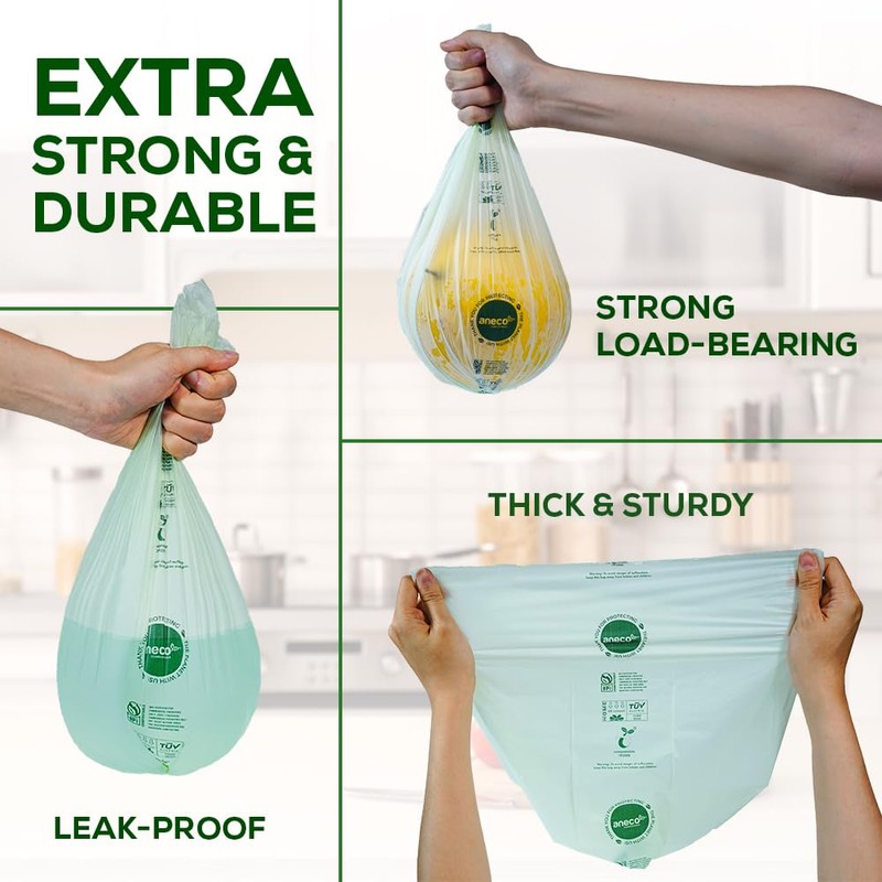 ANECO 100% Home Compostable Food Waste Bags (1.6 Gallon Trash