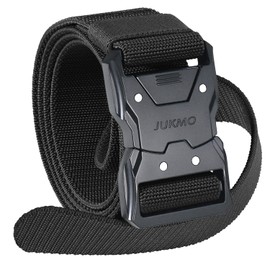 JUKMO Quick Release Tactical Belt, Military Work 1.5" Nylon Web Hiking Belt with Heavy Duty Seatbelt Buckle (XX-Large-for Waist 50"-54" (Length 61"), Black)