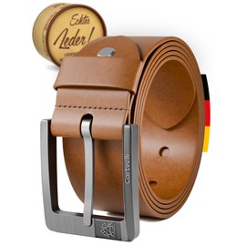 Cartvelli Premium Leather Belt Men's Brown Cuero Made in Germany with Gift Box Genuine Leather Men's Belt Full Leather Denim Belt Leather Belt 40 mm Suit Jeans Chino Pants, Cuero Brown