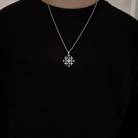 ROMANTICWORK Jerusalem Cross Necklace 925 Sterling Silver Black Onyx Cross Pendant Religious Jewelry for Men Husband Birthday Christmas