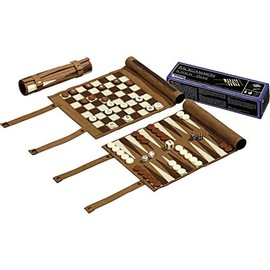 Philos 2801 - Reise-Schach-Backgammon-Dame-Set, aus Kunstleder zum Rollen, Feld 25mm