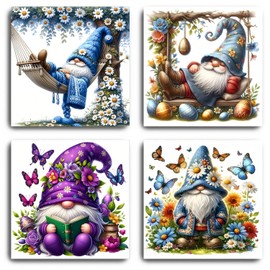 DIYGEMDOT 4 Pack Spring Styles Diamond Painting Kits for Adults, Gnomes Diamond Art Sets for Beginner, Full Drill Round Diamond Dots, DIY 5D Gem Art Crafts, Home Decor Artwork 11.8x11.8 in